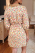 Floral Print Belted Button Down Three Quarter Sleeve Mini Dress