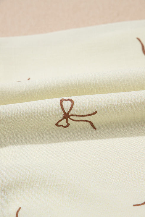 Bow Print Lace Trim Elastic Waist Drawstring Shorts