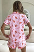 Short Sleeve Placket Shell Button Elastic Waist Lounge Set