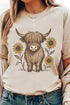 Polyester Western Print Highland Cow Graphic Tee
