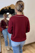Bow Pocket Collared Long Sleeve Knit Cardigan