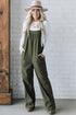 Pure Polyester Button Adjustable Straps Corduroy Jumpsuit