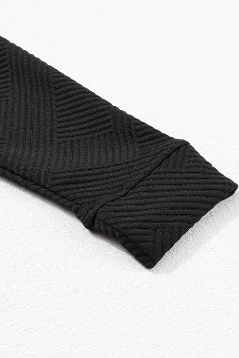 Textured Long Sleeve Top And Drawstring Lounge Short Sets