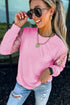 Sequin Round Neck Cotton Detail Long Sleeve Pullover Top