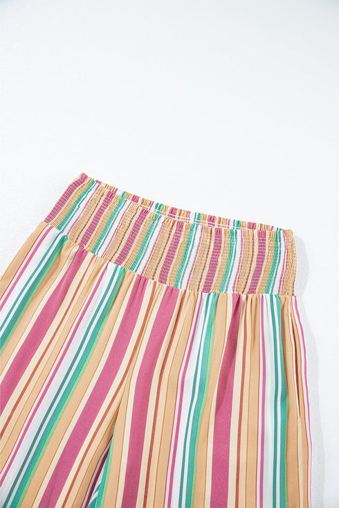 Bohemian Striped Smocked High Waist Wide Leg Pants