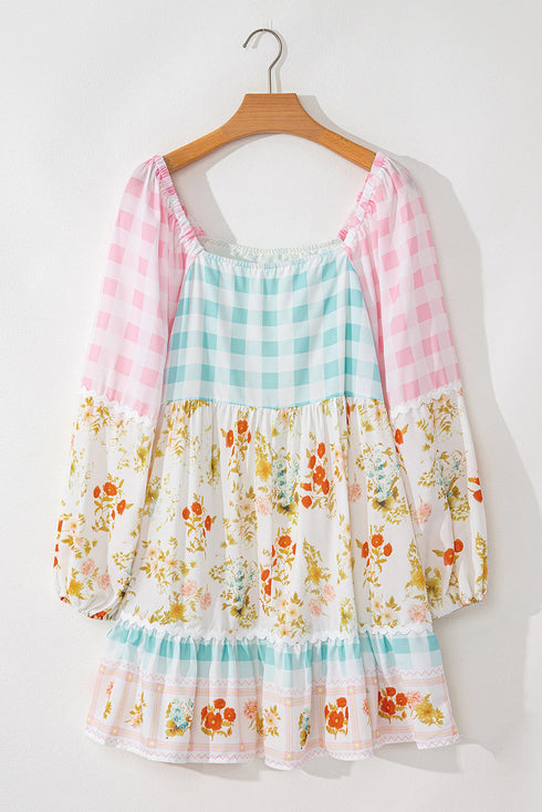 Garden Celebration Patchwork Bubble Sleeve Dress