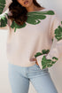 Abstract Botanical Print Boat Neck Knit Pullover Sweater