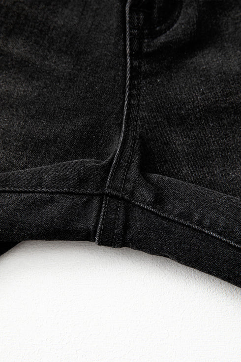 High Rise Straight Loose Raw Hem Cuffed Jeans