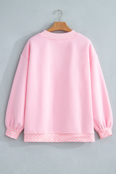 Mock Neck Polka Dot Pattern Trim Oversized Sweatshirt