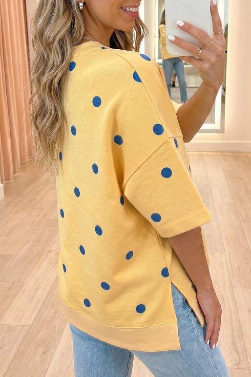 Polka Dot Print Crossed Seam Detail Oversized Tee