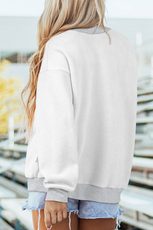 Pumpkin Face Print Mock Neck Pullover Sweatshirt