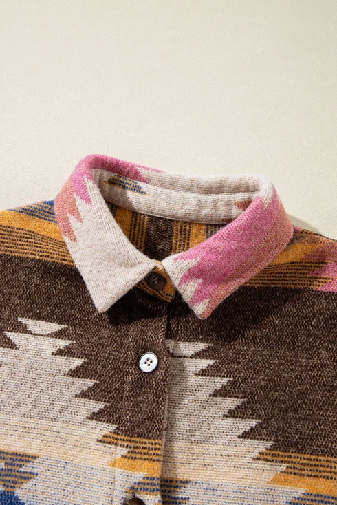 Aztec Print Western Button Up Shirt Jacket