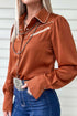 Silky Long Sleeve Button Front Western Fashion Blouse