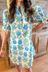 Floral Half Button Frill Sleeve Dress