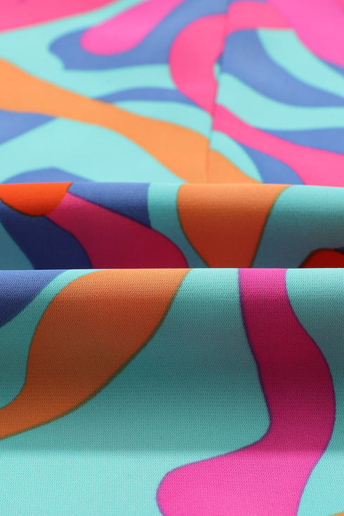 Abstract Print Pleated Surplice Long Sleeve Bodycon Dress