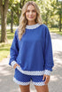 Polka Dot Trim Baggy Pullover Two Piece Short Set