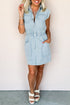 Stripe Collared Button Front Sleeveless Denim Mini Dress