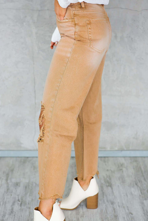 Distressed Hollow Out High Waist Cropped Flare Jeans