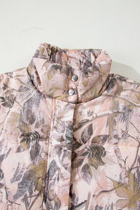 Camouflage Leaf Print Quilted Puffer Layering Vest