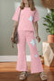 Acid Wash Star Applique Rolled Trim Pants Set