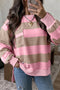 Striped Patch Pocket Split Hem Oversized Long Sleeve Sweatshirt