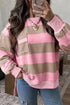 Striped Patch Pocket Split Hem Oversized Long Sleeve Sweatshirt