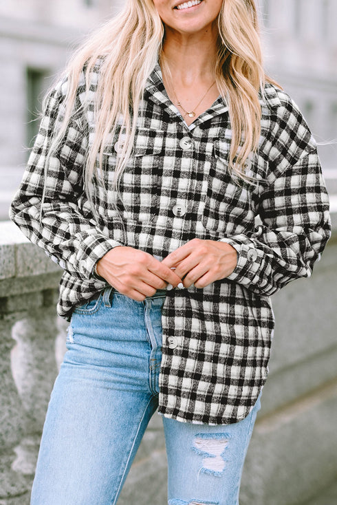 Casual Plaid Print Button Front Tunic Shacket