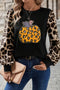 Pumpkin Graphic Leopard Sleeve Knit Long Sleeve Tee