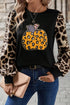 Leopard Sleeve Pumpkin Print Graphic Knit Tee