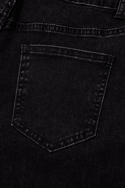 Cotton Denim Studded Straight Leg Loose Jeans