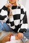 Acrylic Seamed Checkered Pattern Bishop Sleeve Sweater