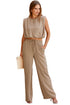 Solid Keyhole Puffy Tank Drawstring Loose Pant Set