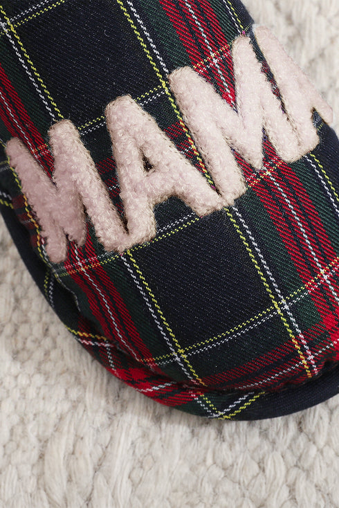 Retro Plaid Mama Lettering Plush Lined House Slipper