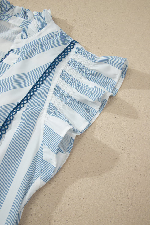 Striped Lace Detail Ruffle Trim A Line Maxi Dress