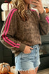Leopard Print Striped Detail Relaxed Pullover Sweatshirt
