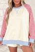 Polyester Plaid Pattern Sleeve Raglan Pullover Sweatshirt
