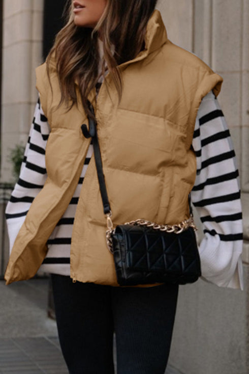 Pure Polyester Oversized Stand Collar Zip Vest