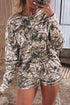 Abstract Camo Print Long Sleeve Elastic Waist Short Sets