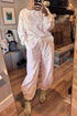 Abstract Print Drop Shoulder Drawstring Waist Hem Pant Set