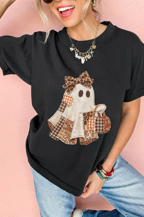Polyester Cotton Blend Ghost Applique Graphic Tee