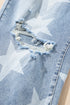 Star Print Multi Button Distressed Wide Leg Jeans