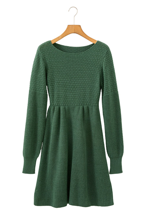 Textured Long Sleeve Fit And Flare Sweater Dress