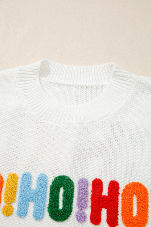 HOHOHO MERRY CHRISTMAS Chenille Letter Graphic Drop Shoulder Sweater