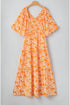Floral Print Smocked V Neck Wide Sleeve Maxi Dress