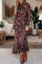 Retro Floral Print Long Sleeve Mesh Maxi Dress