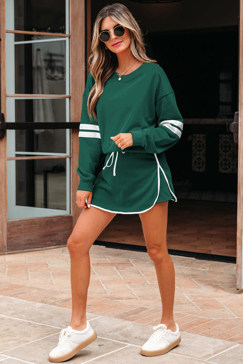 Varsity Stripe Contrast Trim Pullover Skort Two Piece Dress