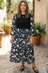 Floral Print Long Sleeve Round Neck Shift Midi Dress