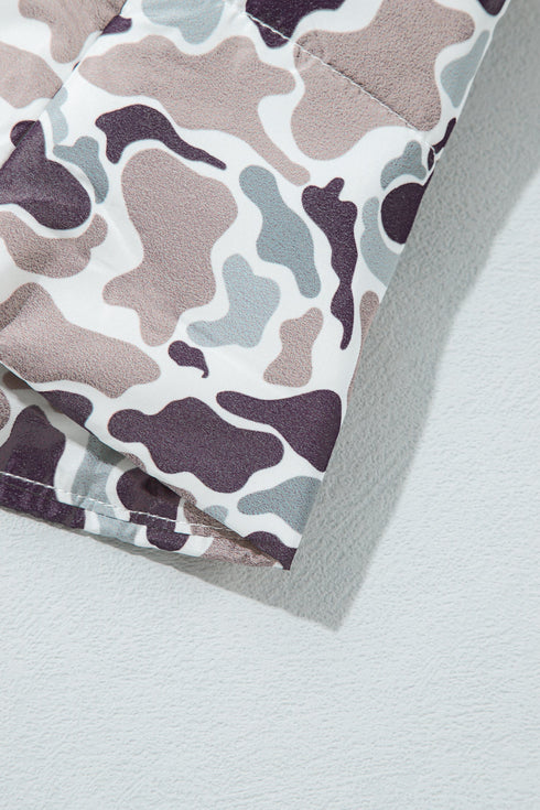 Camouflage Puffer Stand Neck Zip Up Sleeveless Vest