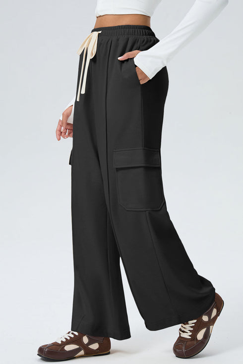 Drawstring Elastic Waist Cargo Patch Pocket Pants