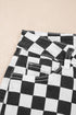 Checkerboard Print Distressed Raw Edge Cropped Denim Jeans